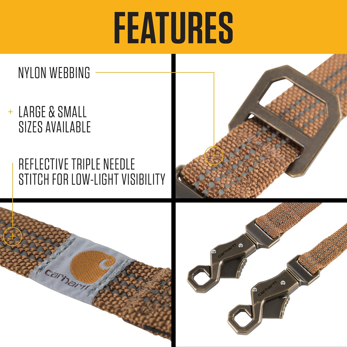 Carhartt Pet - Correas de Nailon duraderas para Perros, Costuras Reflectantes para Visibilidad, Musgo Ligero, Talla L