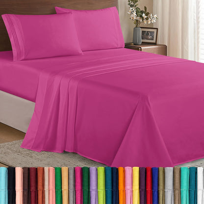 Juego de ropa de cama Elegant Comfort, bolsillo profundo de hasta 16 pulgadas, Moderno, Hot Pink, Doble, 1