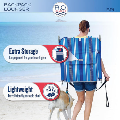 Rio Beach Multi Position Backpack Chair Lounger with Blue Stripe