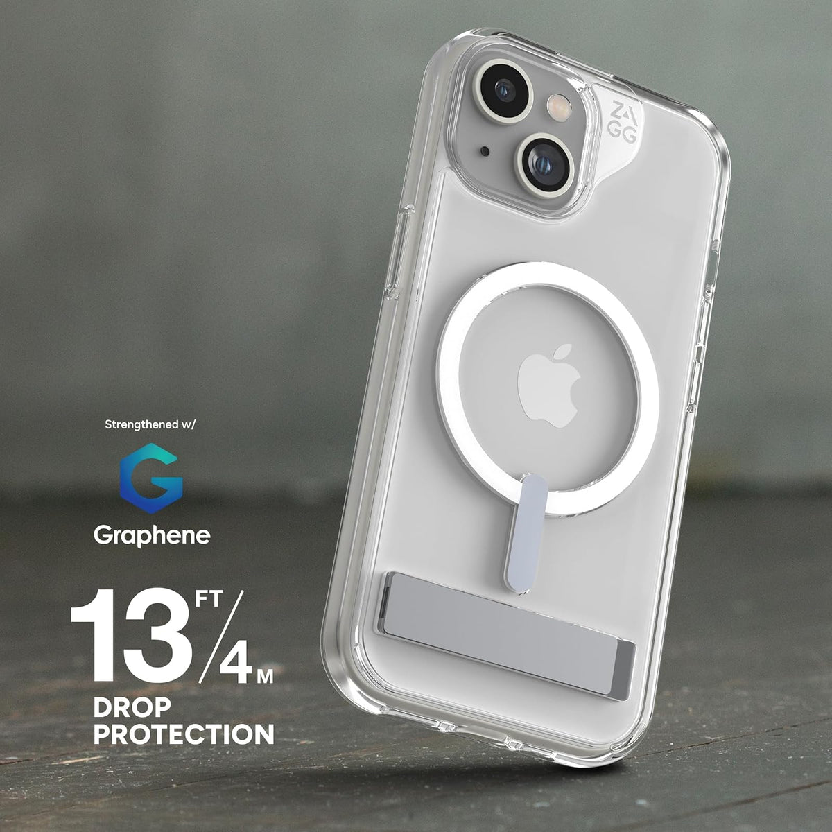 ZAGG Crystal Palace Snap - Funda Transparente para iPhone 15/14/13 con Soporte Integrado, protección contra caídas (4 m), grafeno Duradero, antiamarilleo, y Resistente a los arañazos MagSafe