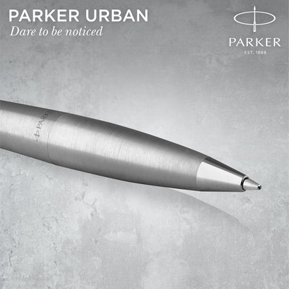 PARKER Urban Twist Bolígrafo | Metro en Metal con Detalles Cromados | Punta Mediana con Tinta Azule | Caja Para Regalo