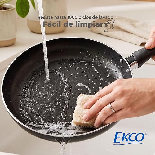 Ekco | Juego de Sartenes con Antiadherente 4 Piezas de Aluminio - Color Negro