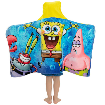 Franco Toalla de algodón Suave con Capucha para baño y Playa para niños, 24 x 50 Pulgadas, Pantalones Cuadrados Bob Esponja