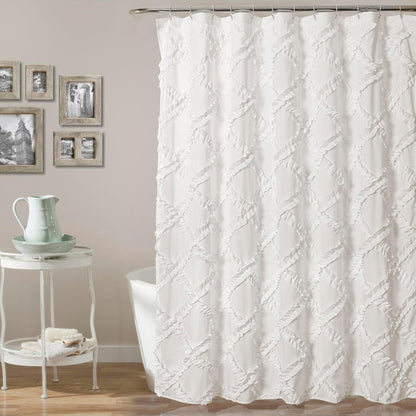 Lush Decor, Cortina de Ducha con Volantes Blancos | Diseño Texturizado clásico Chic Estilo Granja x 72, 72 x 72 Pulgadas - Blanco