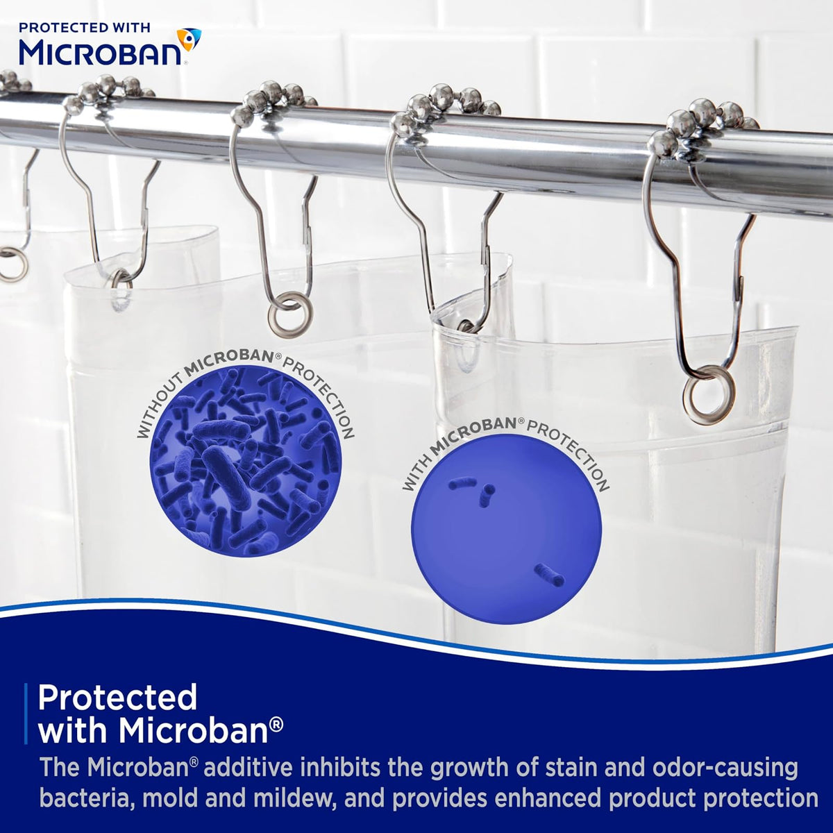 Kenney MB61160 Microban Protector de cortina de ducha impermeable de PEVA de calibre 4.8 con ojales de metal resistentes al óxido y dobladillo magnético pesado para baño, 70 pulgadas de ancho x 72 pulgadas de alto, transparente, 1 paquete