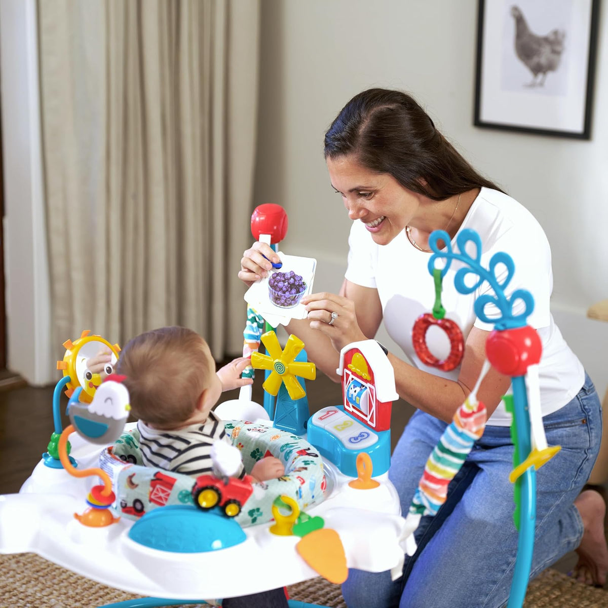Baby Einstein Farm Explorers Jumper Saltador 2 en 1 Para Bebé con Juguetes Interactivos, Música, Luces y Sonidos, 6 a 12 Meses