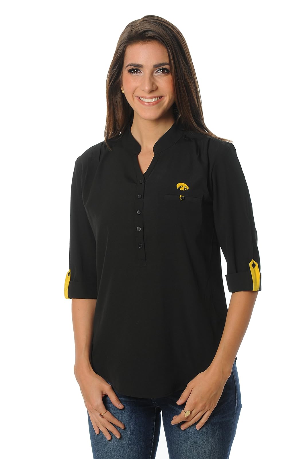 NCAA Blusa Estilo túnica con Botones para Mujer - Iowa Hawkeyes - M