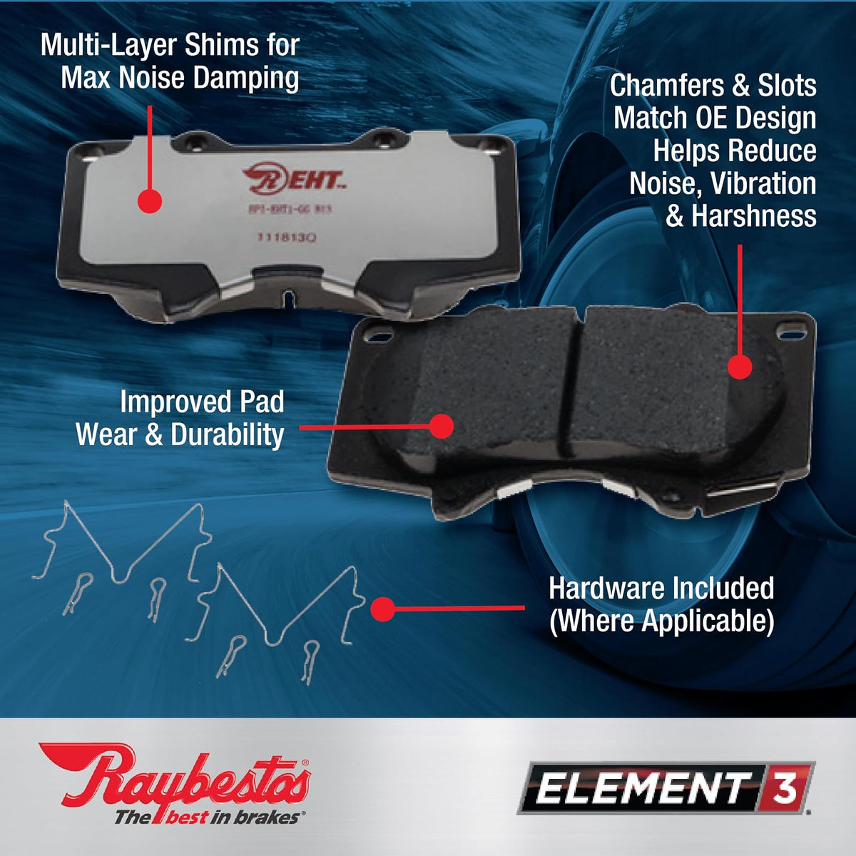 Raybestos Premium Raybestos Element3 EHT™ Juego de pastillas de freno | Sustituye a 32006166 32006167 26296AE160 26296FE020 26296FE080 26296FE081 26296FG010 26296SA000 26296SA020 BP929292987-1702