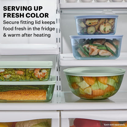 Pyrex Colors - Juego completo de 6 piezas, cuencos para mezclar de vidrio pequeños/medianos/grandes con tapas, juego de cuencos para ahorrar espacio para preparar y hornear, 1.3QT, 2.3QT y 4.5QT