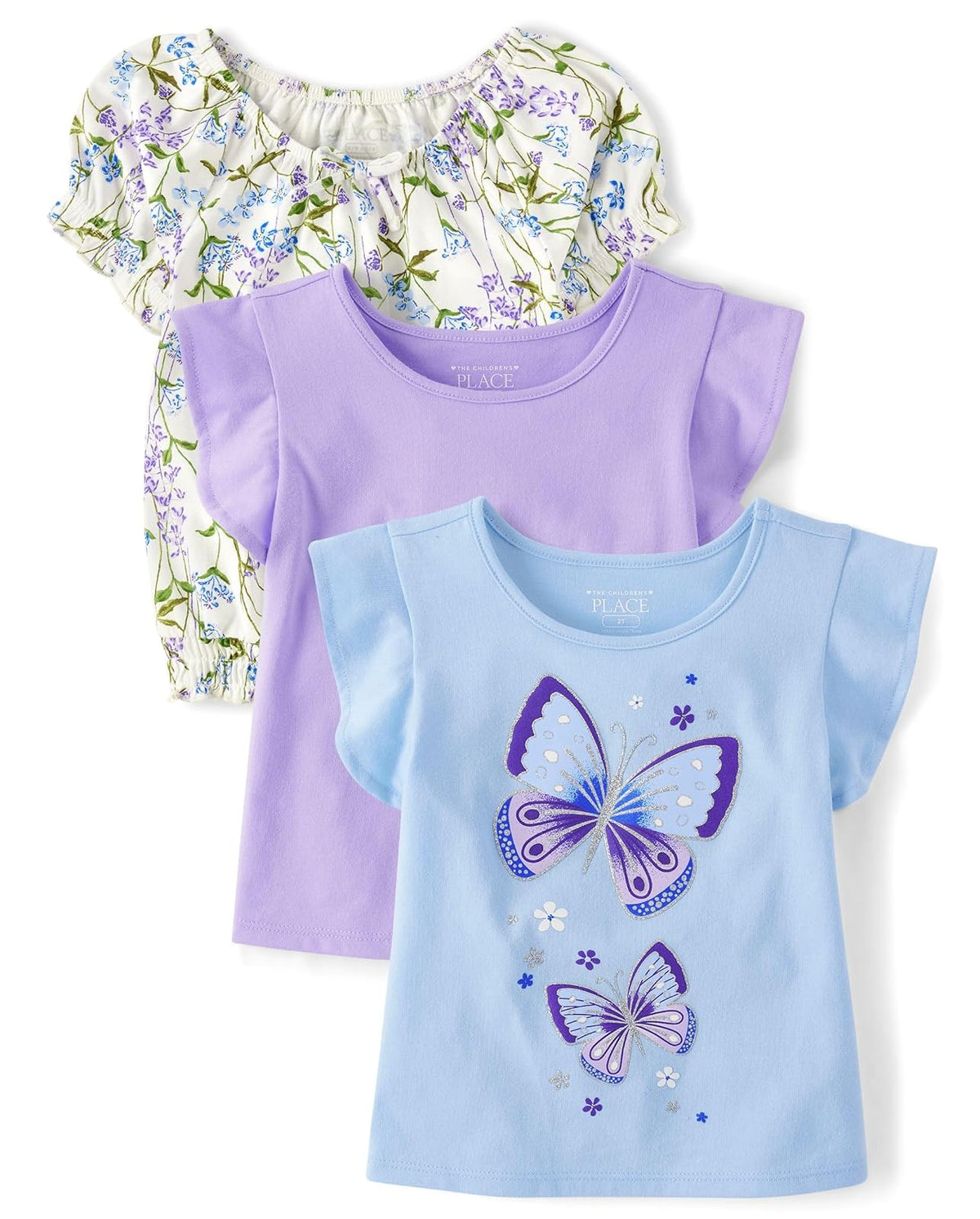 The Children's Place Camisa de Punto Manga Corta Bebé y Niño, Paquete de 3 - 5T - Paquete de 3 aleteo de cobalto fresco