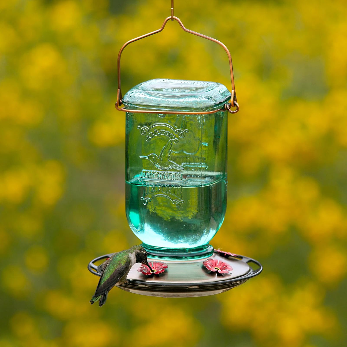More Birds Hummingbird Feeder, Glass Hummingbird Feeders, 5 Feeding Stations, 25-Ounce Nectar Capacity, Mason Jar