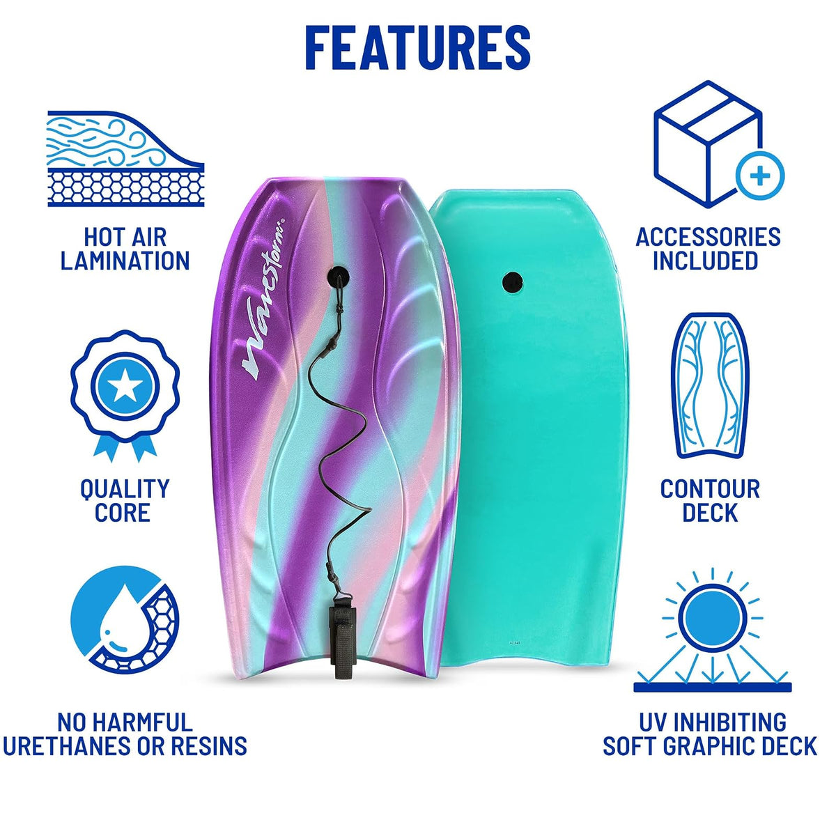 Wavestorm Foam Bodyboard 40" | Recreational Beginners All Surfing Levels | Contoured Deck and Channel Bottom | for Lake Pool Beach | Rigidity Built for Performance Wave Riding