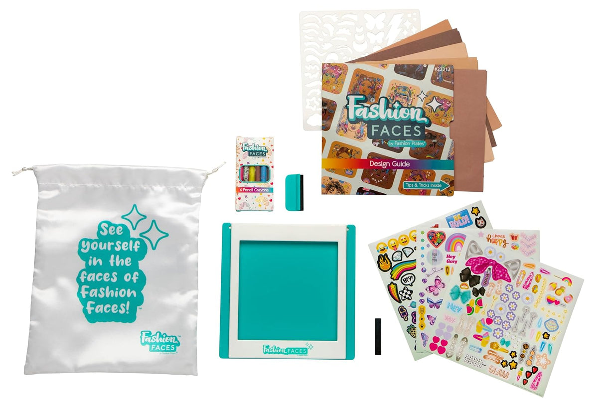 PlayMonster Fashion Faces Kit de Diseño de Moda | Artes y manualidades, niños de 6 años en adelante, incluye placas de frotamiento
