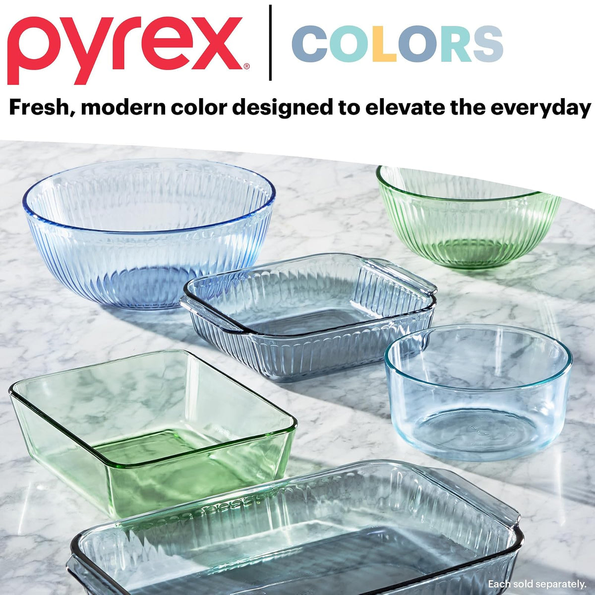 Pyrex Colors - Juego completo de 6 piezas, cuencos para mezclar de vidrio pequeños/medianos/grandes con tapas, juego de cuencos para ahorrar espacio para preparar y hornear, 1.3QT, 2.3QT y 4.5QT