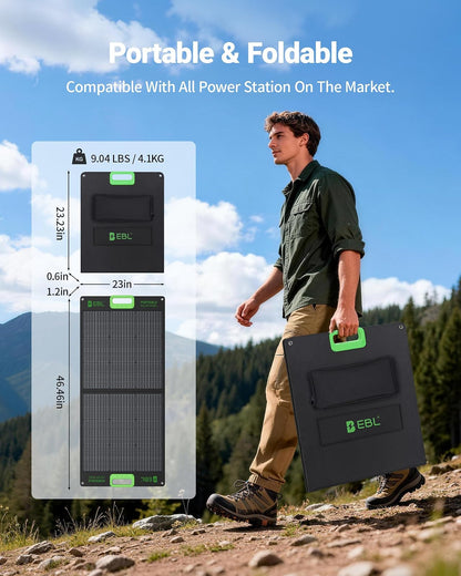 EBL Panel solar portátil de 100 W (actualizado) para estación de energía 240/300/500/1000/1500/2000, con soporte ajustable y cable paralelo, impermeable IP65 para acampar al aire última intervensión,