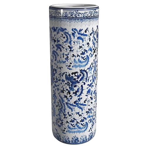 Oriental Furniture Distinctive Affordable Home Decor Gift Idea, 24-Inch Ming Blue and White Porcelain Oriental Umbrella and Cane Stand, Floral
