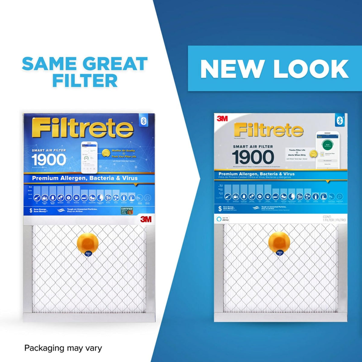 Filtrete Filtro de aire inteligente de 20 x 24 x 1, MPR 1900 MERV 13, filtros de aire de alta calidad para alérgenos, bacterias y virus de 1 pulgada para AC y hornos, 2 filtros