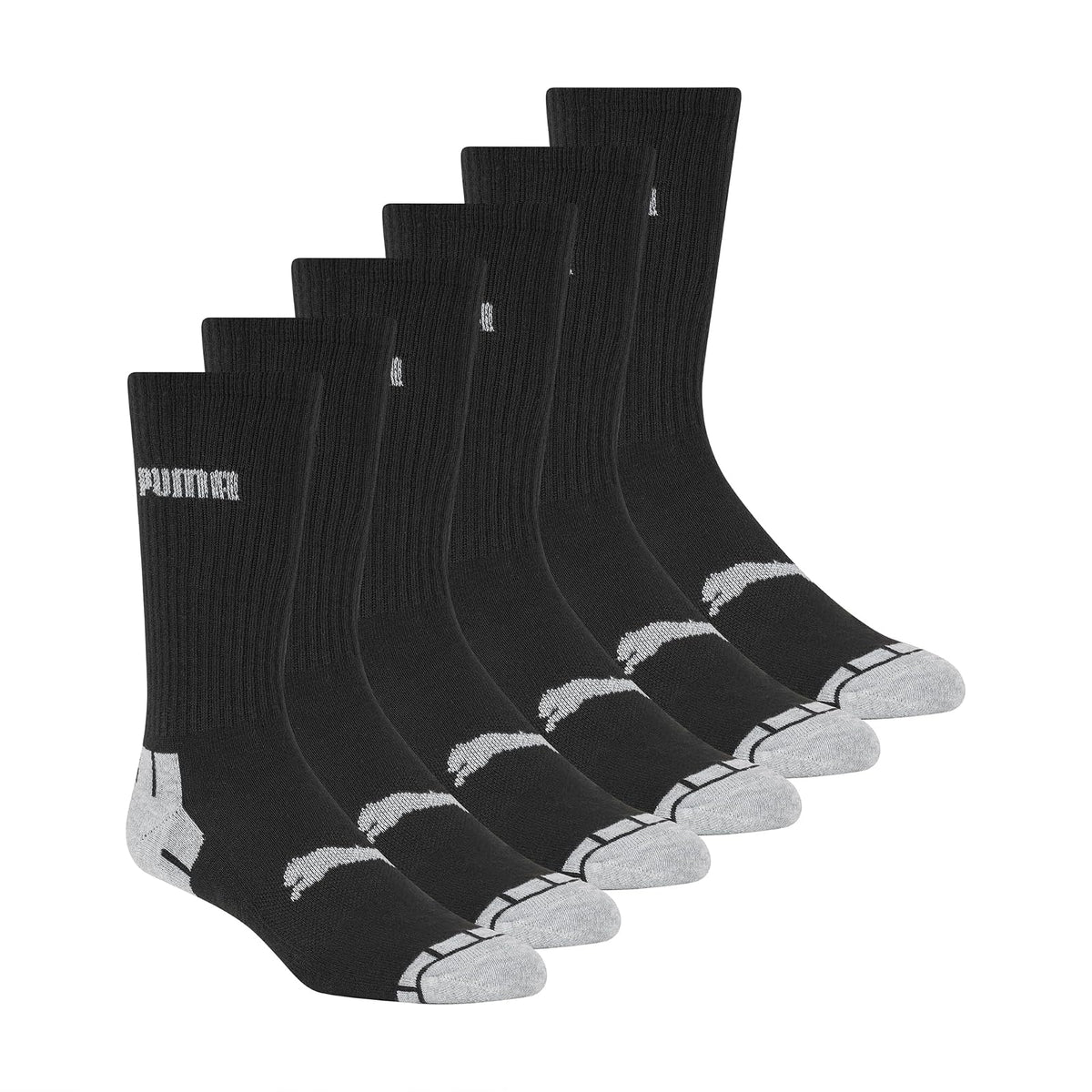 PUMA Calcetines Crew para Hombre (Paquete de 6) - 10-13 - Negro - Gris