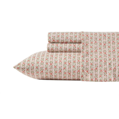 Laura Ashley Juego De Sabanas De Percal 200 Hilos | Tamaño Queen, Rosa A Rayas Marta, Certificado Oeko-Tex, Incluye Sabana Encimera Y Bajera, Con Fundas De Almohada