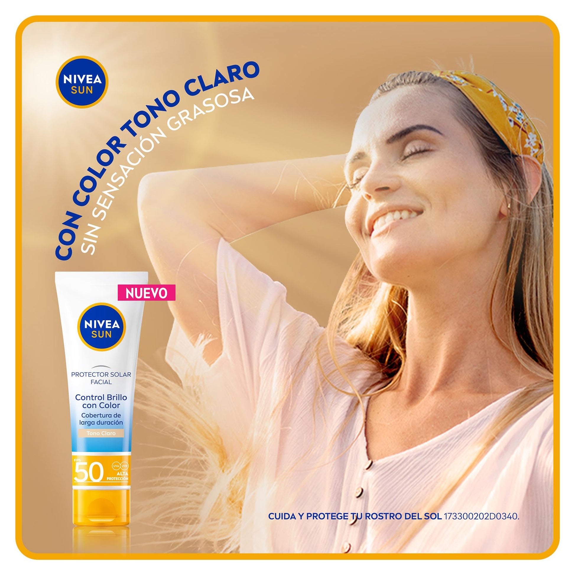 Protector Solar Facial NIVEA SUN Control Brillo Tono Claro, Cobertura de Larga Duración FPS 50+ 50ml