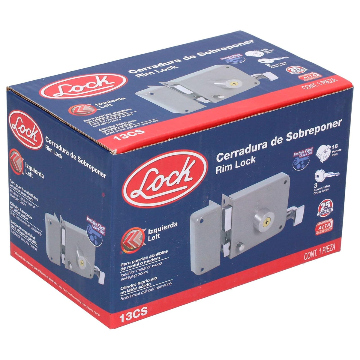 Lock 13CS Cerradura de sobreponer función instala fácil, izquierda, llave tetra, en caja