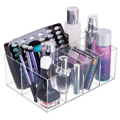 InterDesign Cabinet to Hold Makeup Beauty Products Hair Accessories – 5 Compartments, Clear Clarity Cosmetic & Vanity Organizer, 5 Section, White