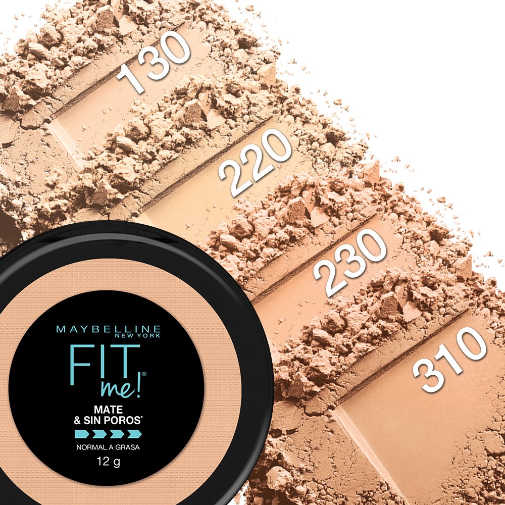 Maybelline Base de Maquillaje en Polvo Fit Me, 310 Sun Beige, 12 gr, matifica y controla brillo por 16h, minimiza la apariencia de poros, iguala el tono y la textura de la piel