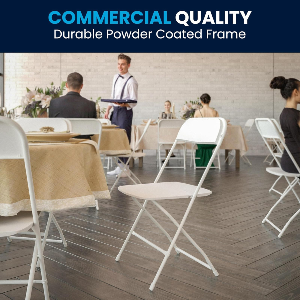 Flash Furniture Hercules Series - Silla Plegable de plástico - Blanco - Paquete de 4 600 Libras Capacidad de Peso, cómoda Silla Plegable Ligera