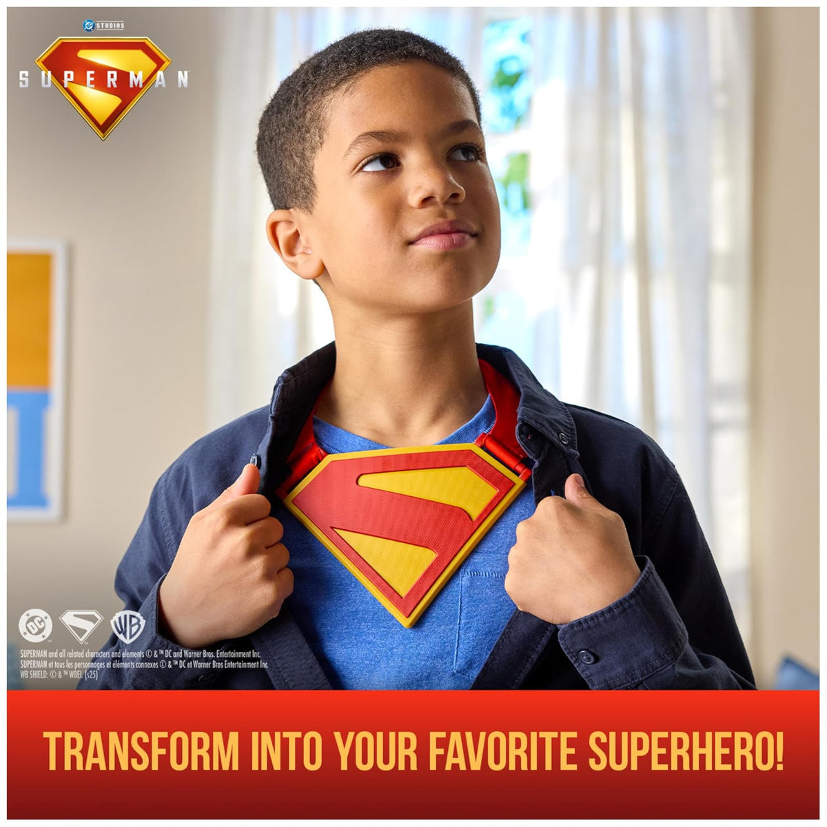 DC Comics, SUPERMAN Power Cape Set, Super Heroes Halloween Costume for Kids with Iconic Chest Plate for Ages 4 and Up