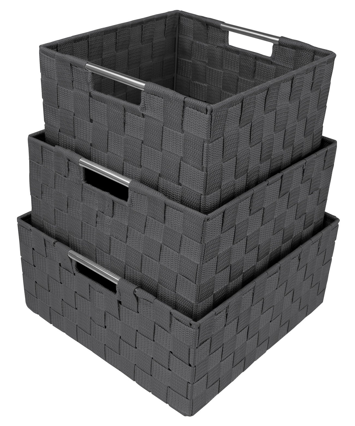 Sorbus Storage Box Woven Basket Bin Container Tote Cube Organizer Set Stackable Storage Basket Woven Strap Shelf Organizer Built-in Carry Handles (Gray)
