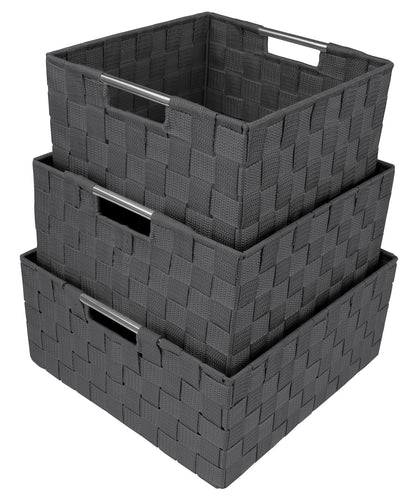 Sorbus Storage Box Woven Basket Bin Container Tote Cube Organizer Set Stackable Storage Basket Woven Strap Shelf Organizer Built-in Carry Handles (Gray)