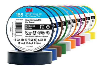 3M Temflex Cinta eléctrica de vinilo multiusos 165, verde, 19 mm x 18 m, paquete de 10 rollos