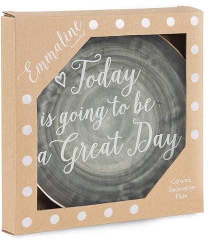 Pavilion Gift Company Emmaline "Today is going to be a Great Day" Plato decorativo de cerámica, 9 pulgadas, color carbón