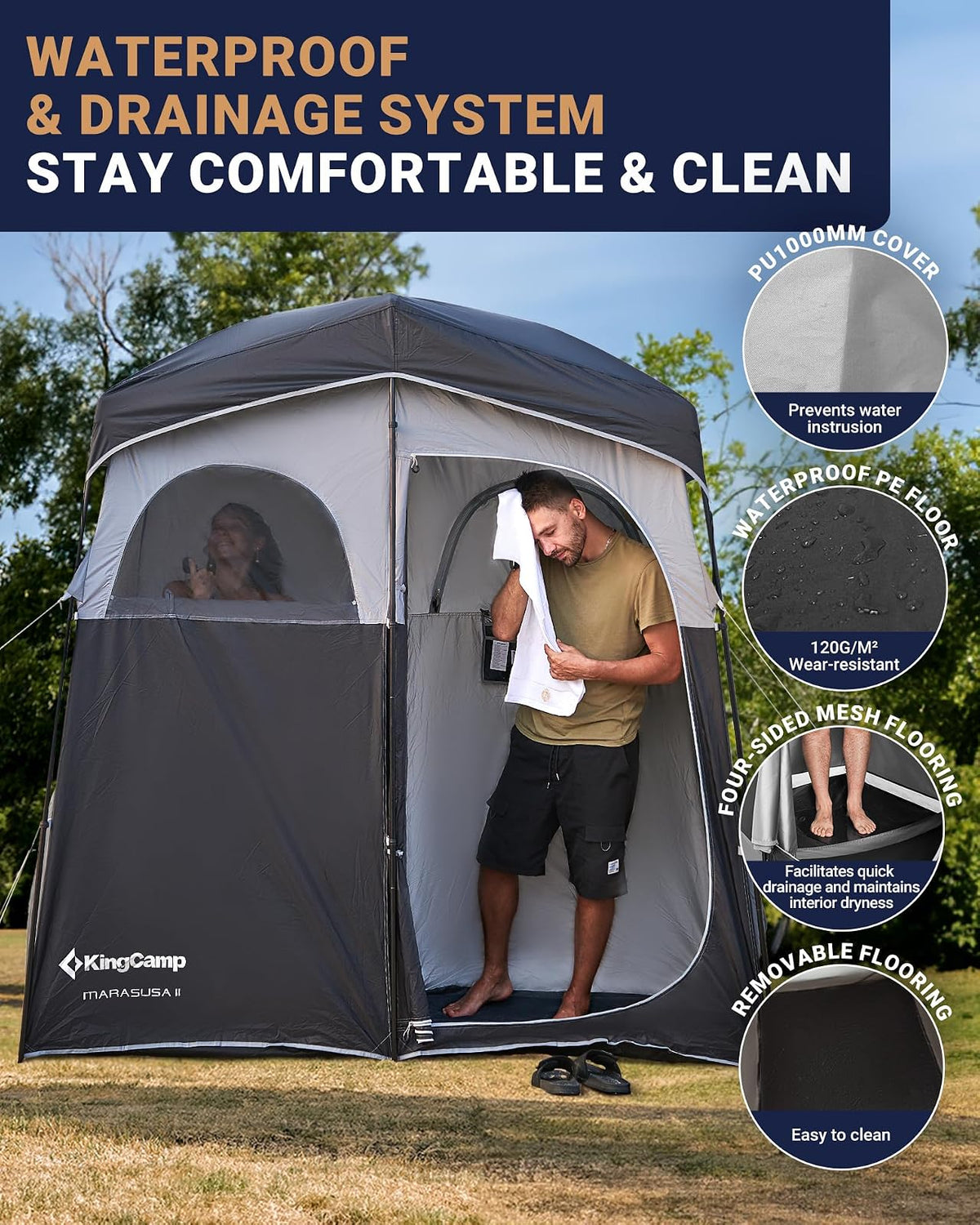 KingCamp Tienda de campaña de Ducha de Gran tamaño al Aire Libre para Camping, vestidor, Refugio portátil, Cambiador, Ducha, Refugio de privacidad, Tienda de campaña de Ducha Individual/Doble