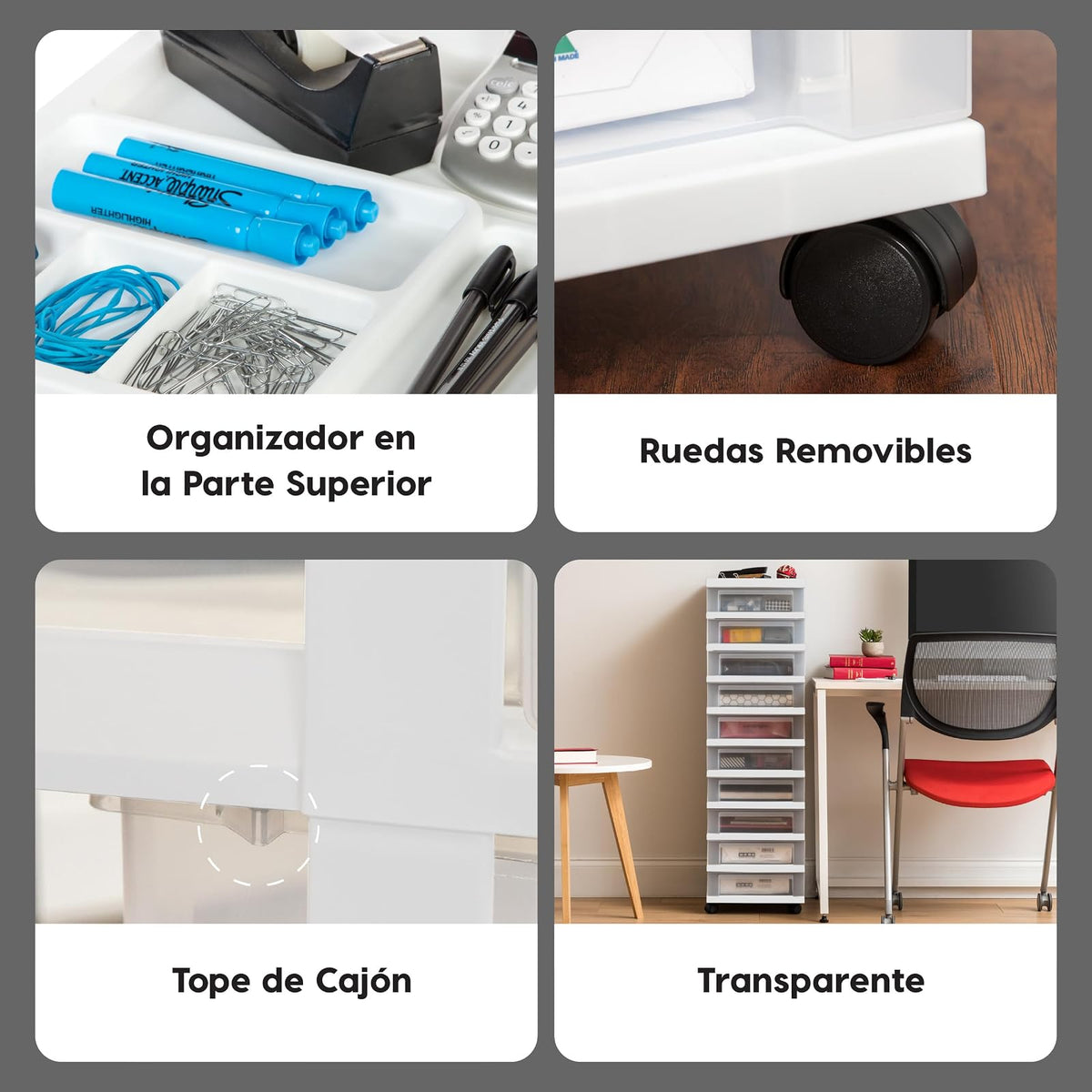 IRIS USA Carrito Organizador de 10 Cajones, Blanco/Transparente | Organiza manualidades, artículos de oficina, salón y accesorios con cajones de fácil acceso para uso diario