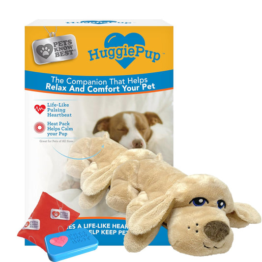 HuggiePup by Pets Know Best- Cuddly Puppy Aid Toy, Great for Crate Training- Pulsing Heartbeat, Heating Pack- Golden Dog,HuggiePup Golden