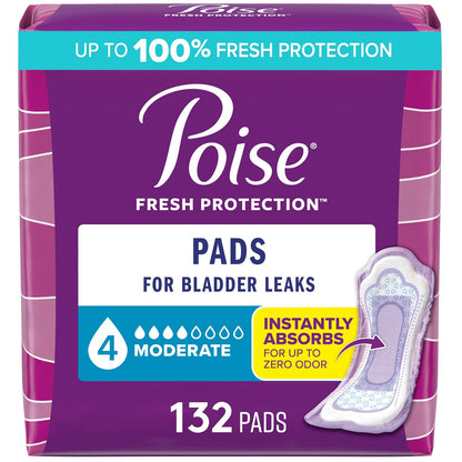 Poise Incontinence Pads, Moderate Absorbency, Regular, 132 Count - Packaging May Vary