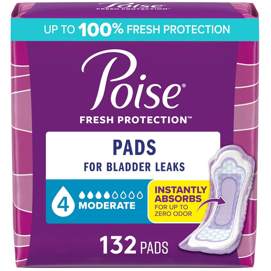 Poise Incontinence Pads, Moderate Absorbency, Regular, 132 Count - Packaging May Vary