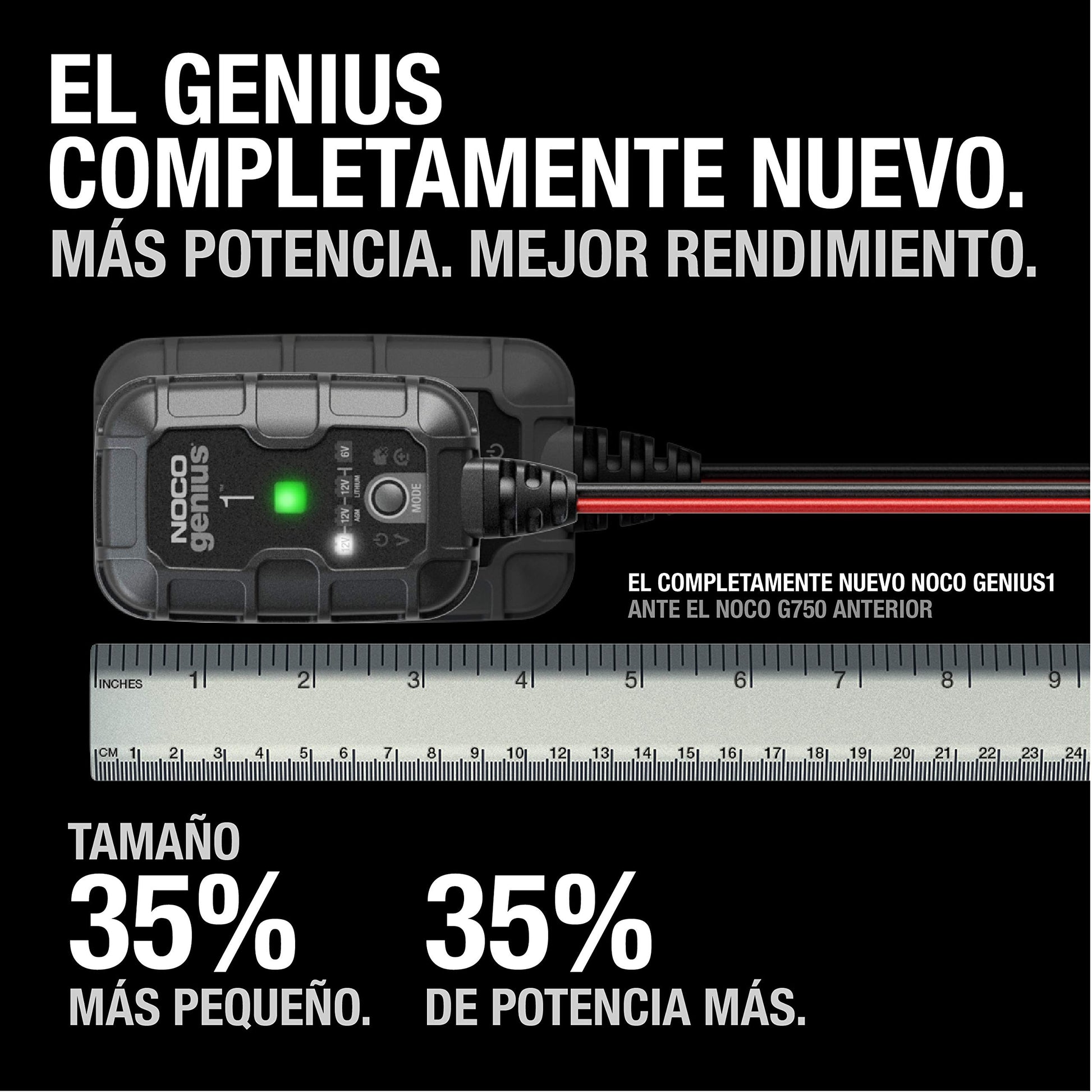 NOCO GENIUS1: Cargador de batería Inteligente 6V/12V 1A – Mantenedor automático, Cargador Lento y desulfatador con protección contra sobrecarga y compensación térmica – para baterías Plomo y Litio