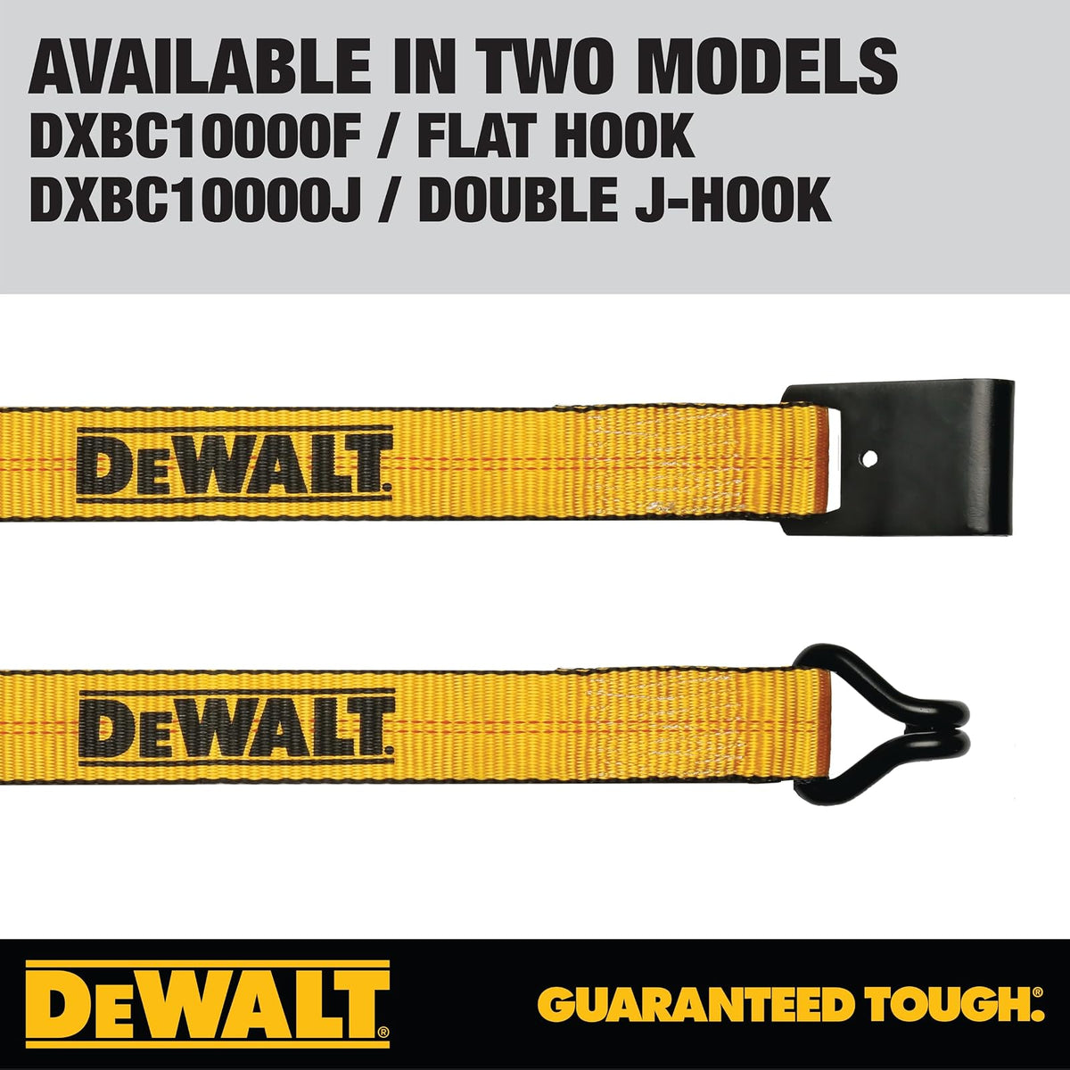 DEWALT DXBC10000J Correa de Amarre de Carraca de 2 Pulgadas x 27 Pies con Doble Gancho en J, Negro/Amarillo, 10 LB de Rotura
