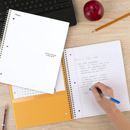Five Star - Cuaderno en espiral, 3 temas, papel rayado universitario, 150 hojas, 11 x 8-1/2 pulgadas, blanco (72464)