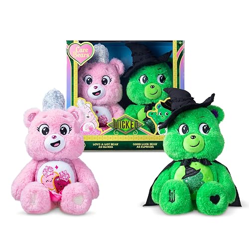 Care Bears x Wicked - Paquete de 2 Peluches (Love-a-Lot as Glinda and Good Luck Bear as Elphaba)