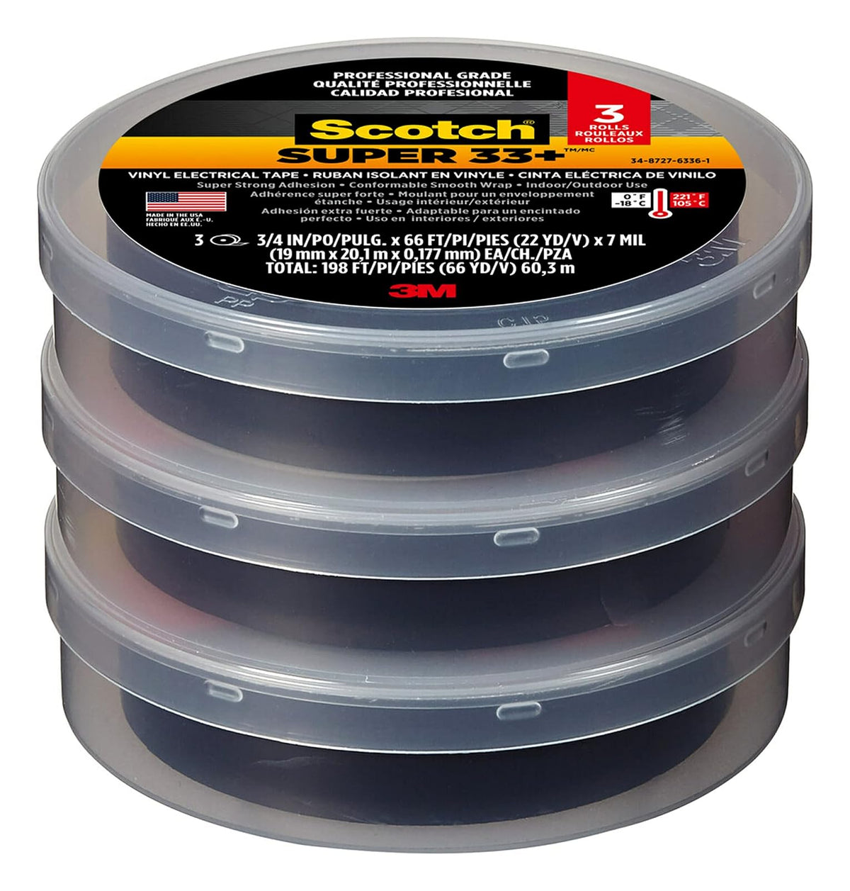 3M Scotch Cinta Eléctrica Super 33+, 1 Rollo, 18MM x 20M, 1 Caja c/ 10 Rollos