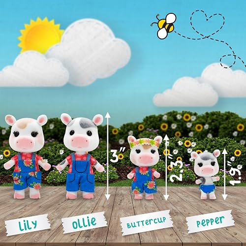 Honey Bee Acres The Cloverberrys Cow Family, 4 Cifras de muñeca en Miniatura, pequeña