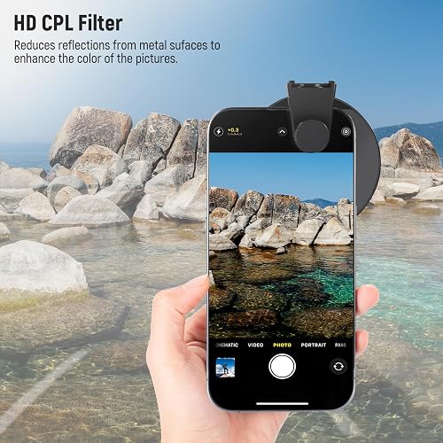 NEEWER CPL Filtro para Móvil, 67mm Lente de Cámara Filtro Polarizador con Clip de Móvil Zapata Fría Compatible con iPhone 16 15 14 Pro MAX 13 Pro MAX 13 Mini 12 11 X XS MAX Samsung Galaxy, FL-27