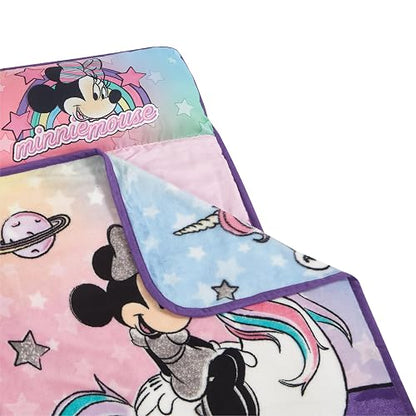 Idea Nuova Disney Minnie Mouse - Tapete de Siesta para niños pequeños con Almohada integrada, tapete Acolchado súper Suave para niños, 26 x 46 Pulgadas, diseño Enrollable Todo en uno, Multicolor
