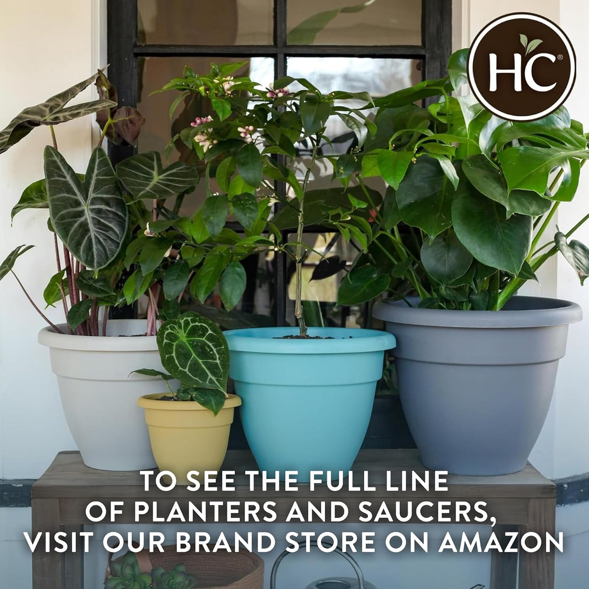 The HC Companies Maceta caribeña de 16 Pulgadas, Maceta Ligera de plástico para Interiores y Exteriores, para Hierbas y Flores, Color Negro