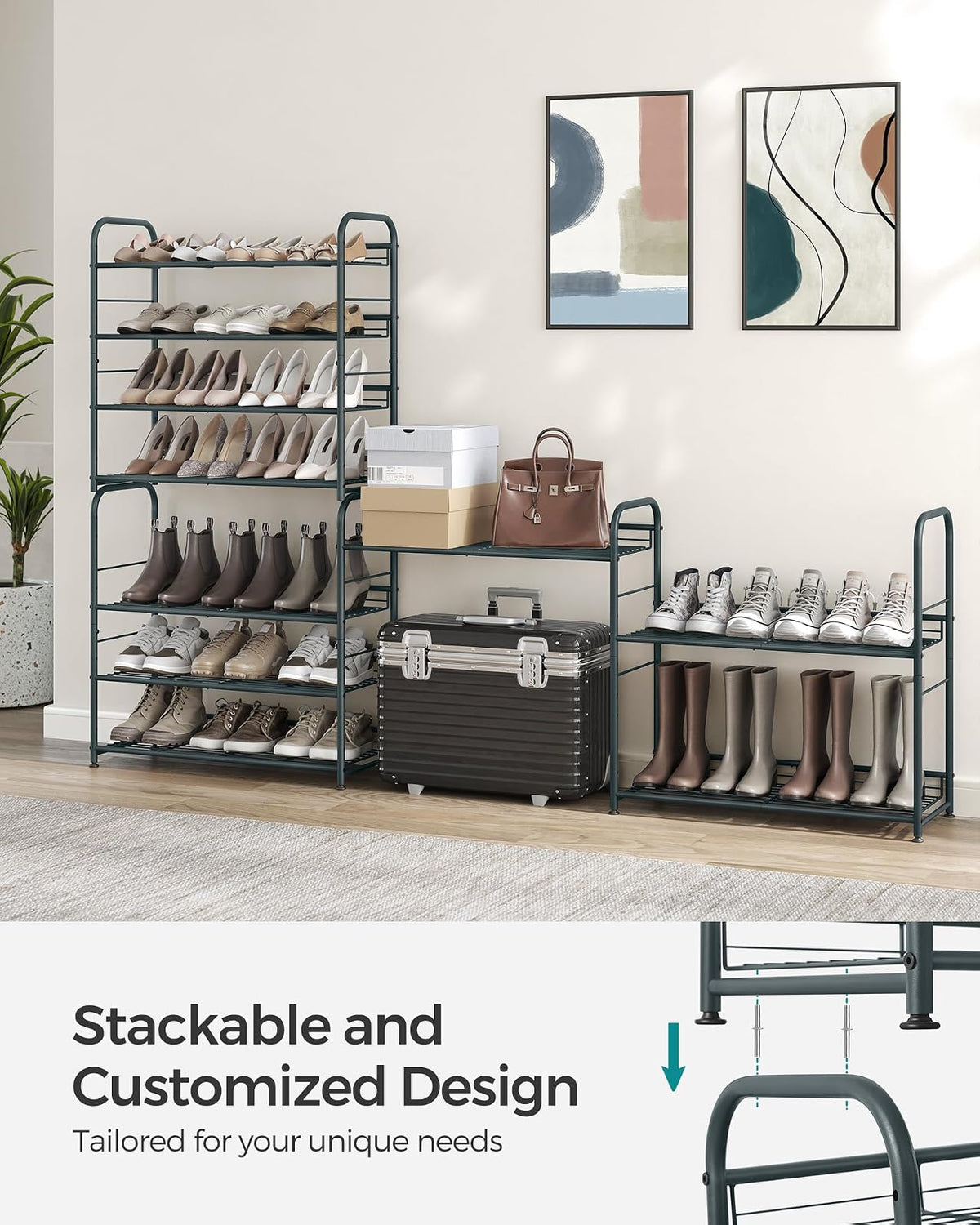SONGMICS Zapatero, Organizador de Zapatos de 4 Niveles para clóset, Capacidad para hasta 16 Pares de Zapatos, Zapatero para Entrada de Puerta Delantera, Estante de Metal para Zapatos con ángulo de