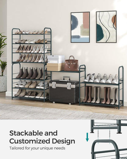 SONGMICS Zapatero, Organizador de Zapatos de 4 Niveles para clóset, Capacidad para hasta 16 Pares de Zapatos, Zapatero para Entrada de Puerta Delantera, Estante de Metal para Zapatos con ángulo de
