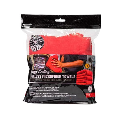 Chemical Guys Toalla de Microfibra sin Bordes, roja, 16" x 16" (Paquete de 3)